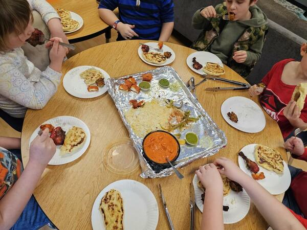 platter of food with plates