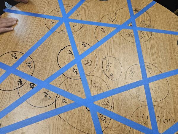 angles sketched on a table with tape